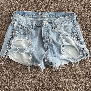 American Eagle Outfitters Ripped Light Blue Jean Shorts